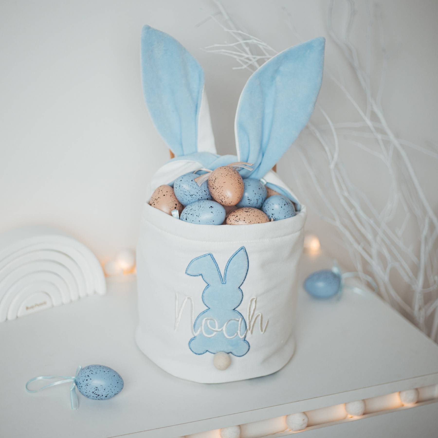 Personalized Easter Embroidered Bunny Basket 