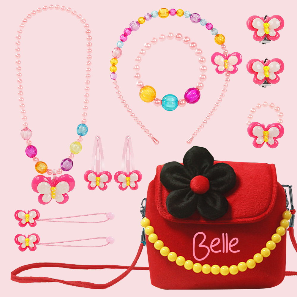 Personalized Girls Plush Handbags With Costume Jewelry Set