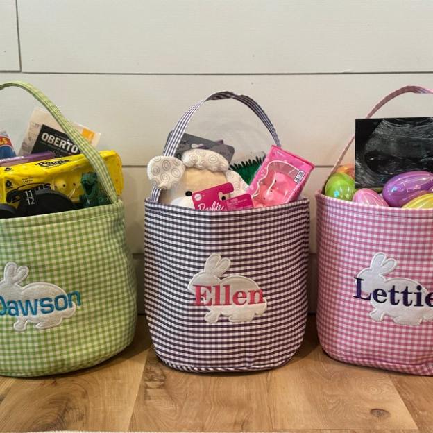 Personalized Easter Embroidered Bunny Basket 