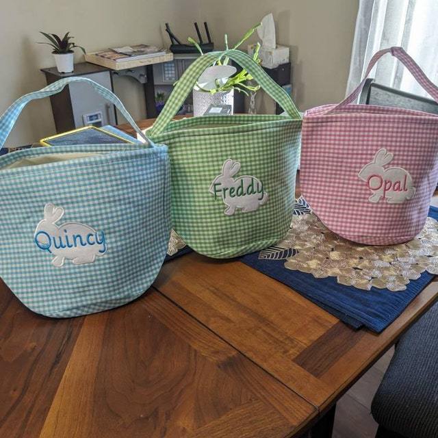 Personalized Easter Embroidered Bunny Basket 