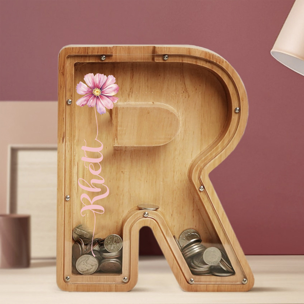 Personalized Kid Cute Wood Letter Birth Flower Money Boxes