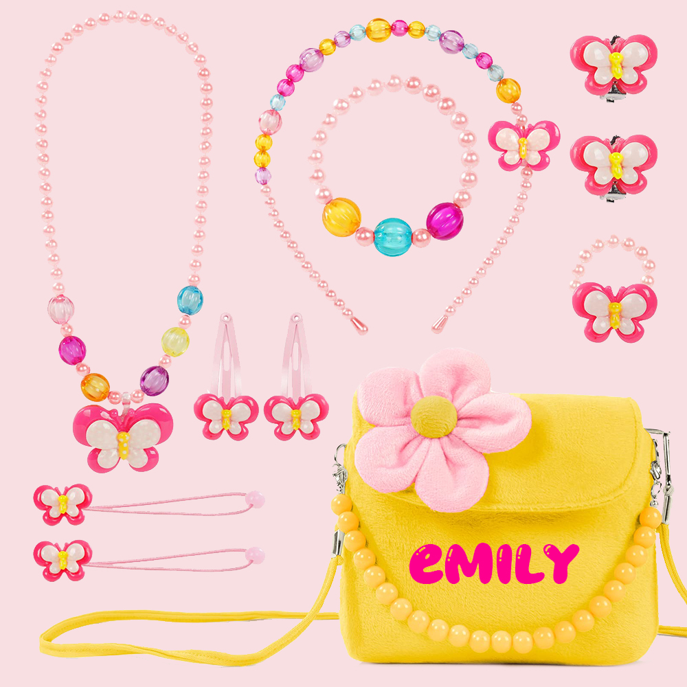 Personalized Girls Plush Handbags With Costume Jewelry Set