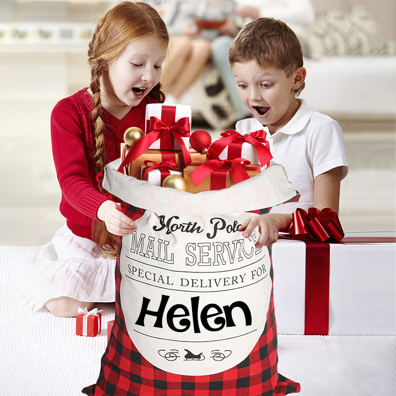 personalized Name Monogram Christmas Gift Plaid Sack