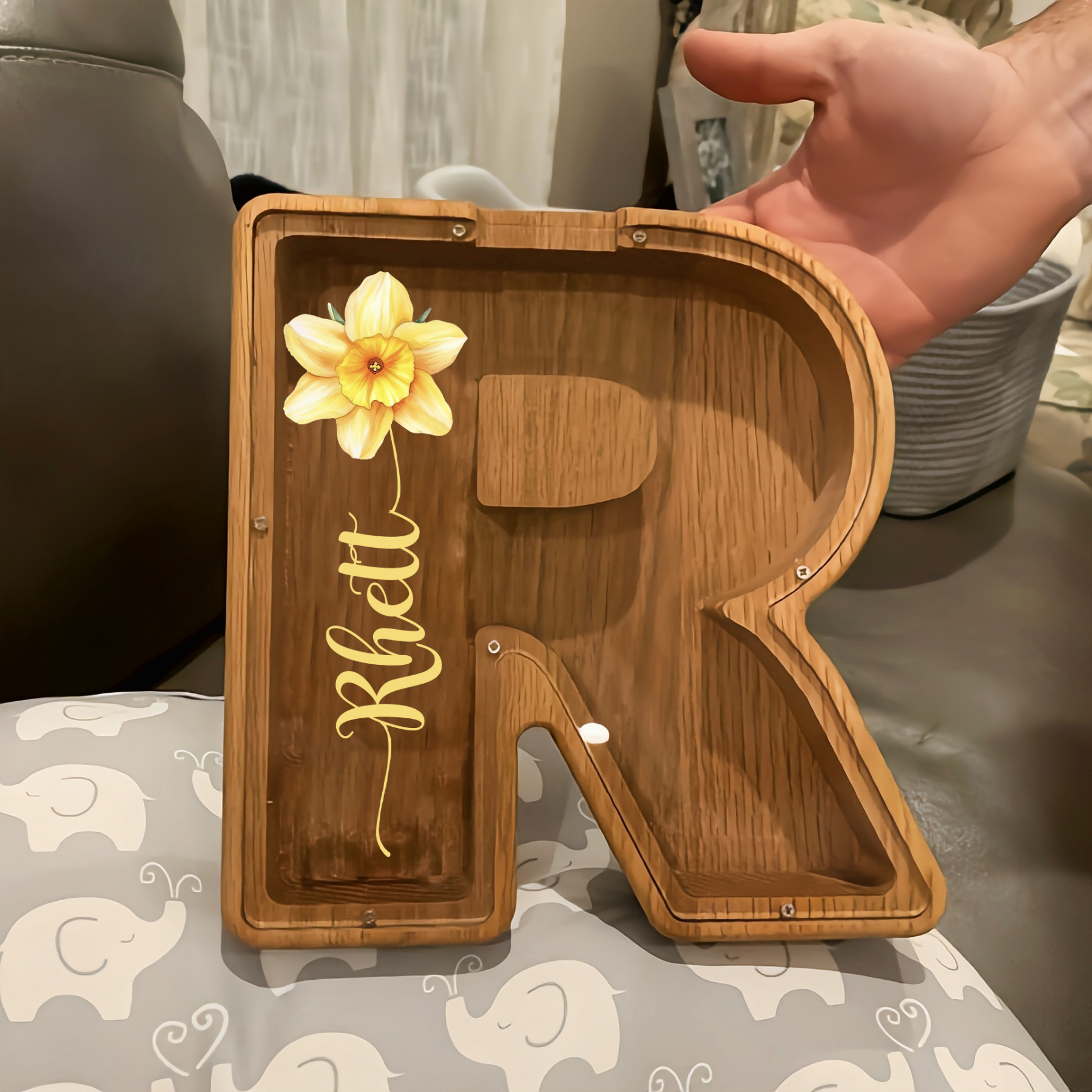 Personalized Kid Cute Wood Letter Birth Flower Money Boxes