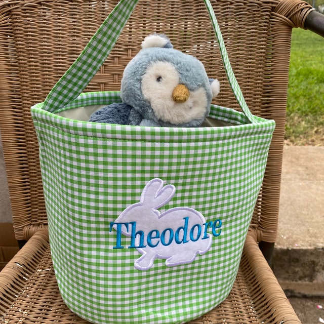 Personalized Easter Embroidered Bunny Basket 