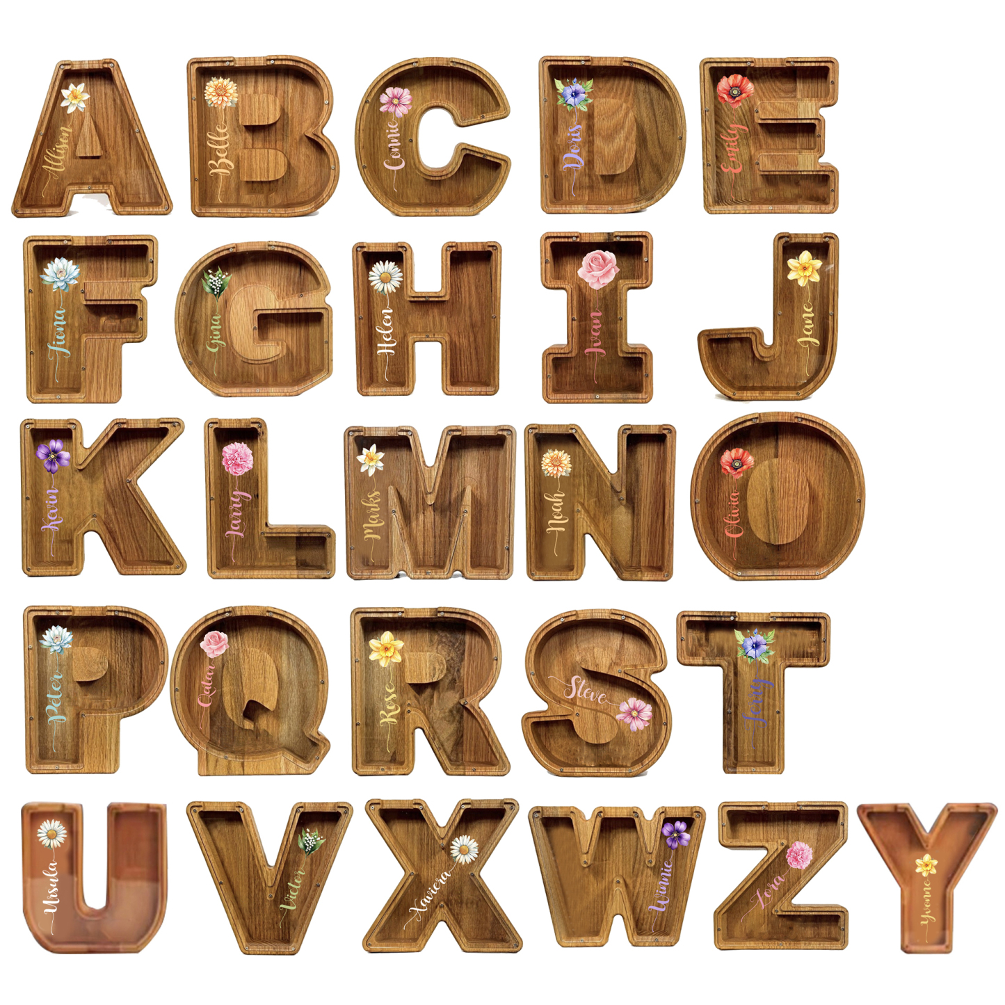 Personalized Kid Cute Wood Letter Birth Flower Money Boxes