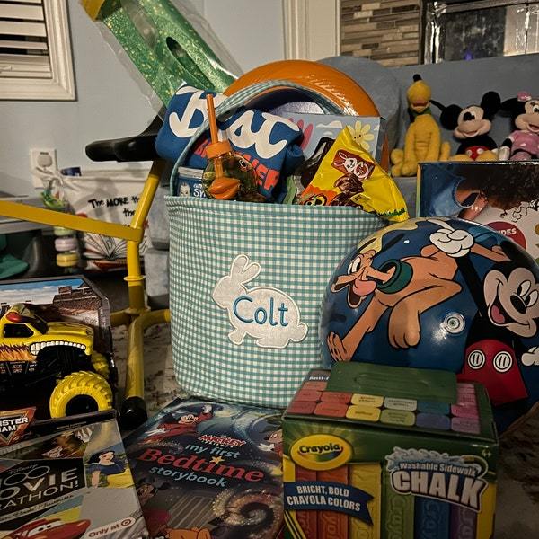 Personalized Easter Embroidered Bunny Basket 