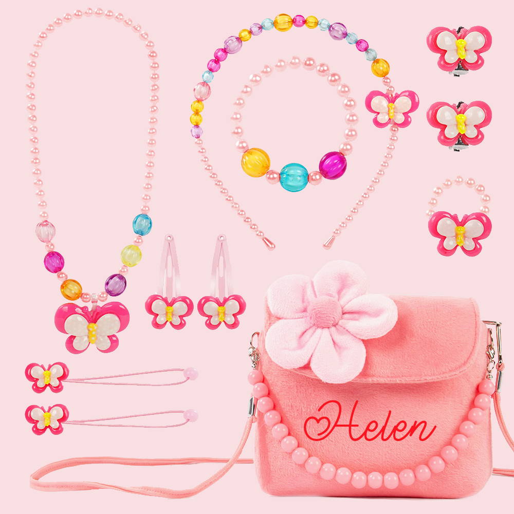 Personalized Girls Plush Handbags With Costume Jewelry Set