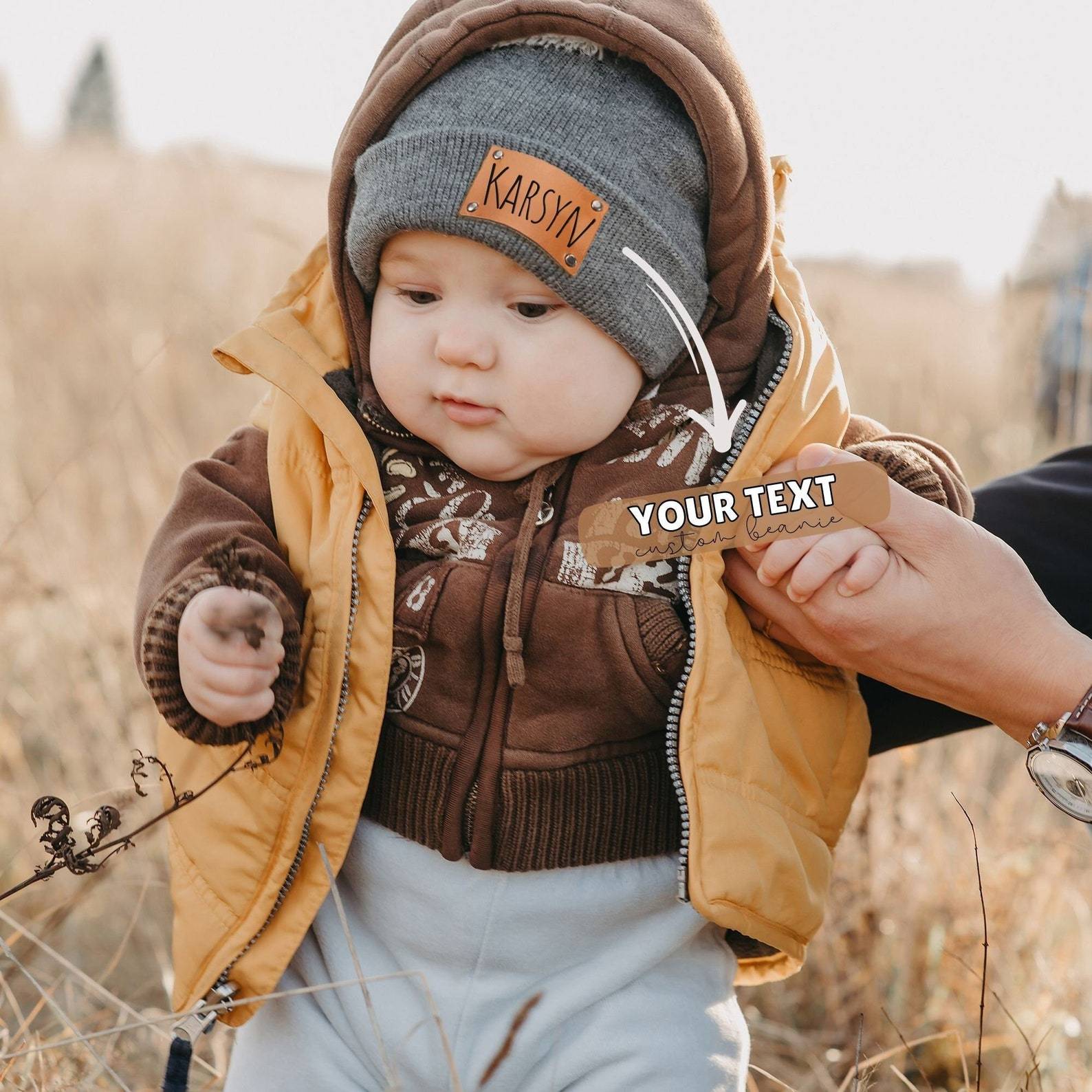 Personalized Leather Patch Kid & Adult Color Beanies for Comfort & Unique | HSKid23