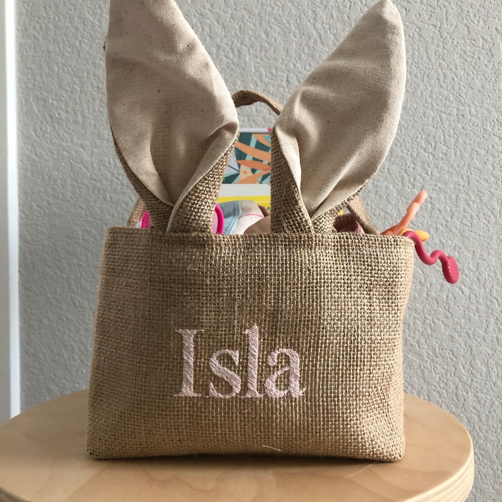Personalized Easter Embroidered Bunny Basket 