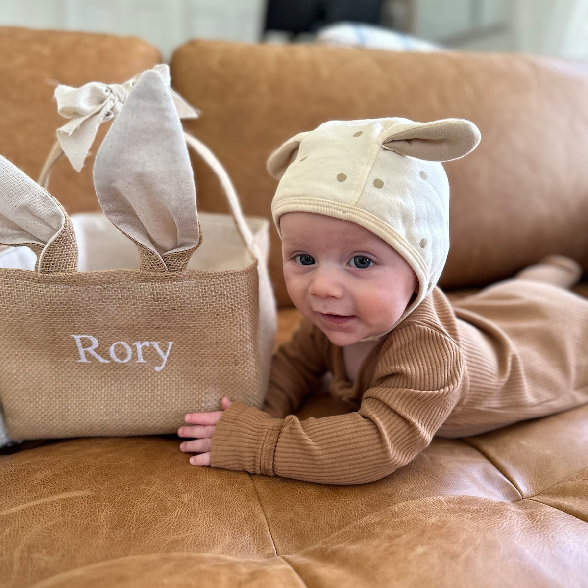 Personalized Easter Embroidered Bunny Basket 