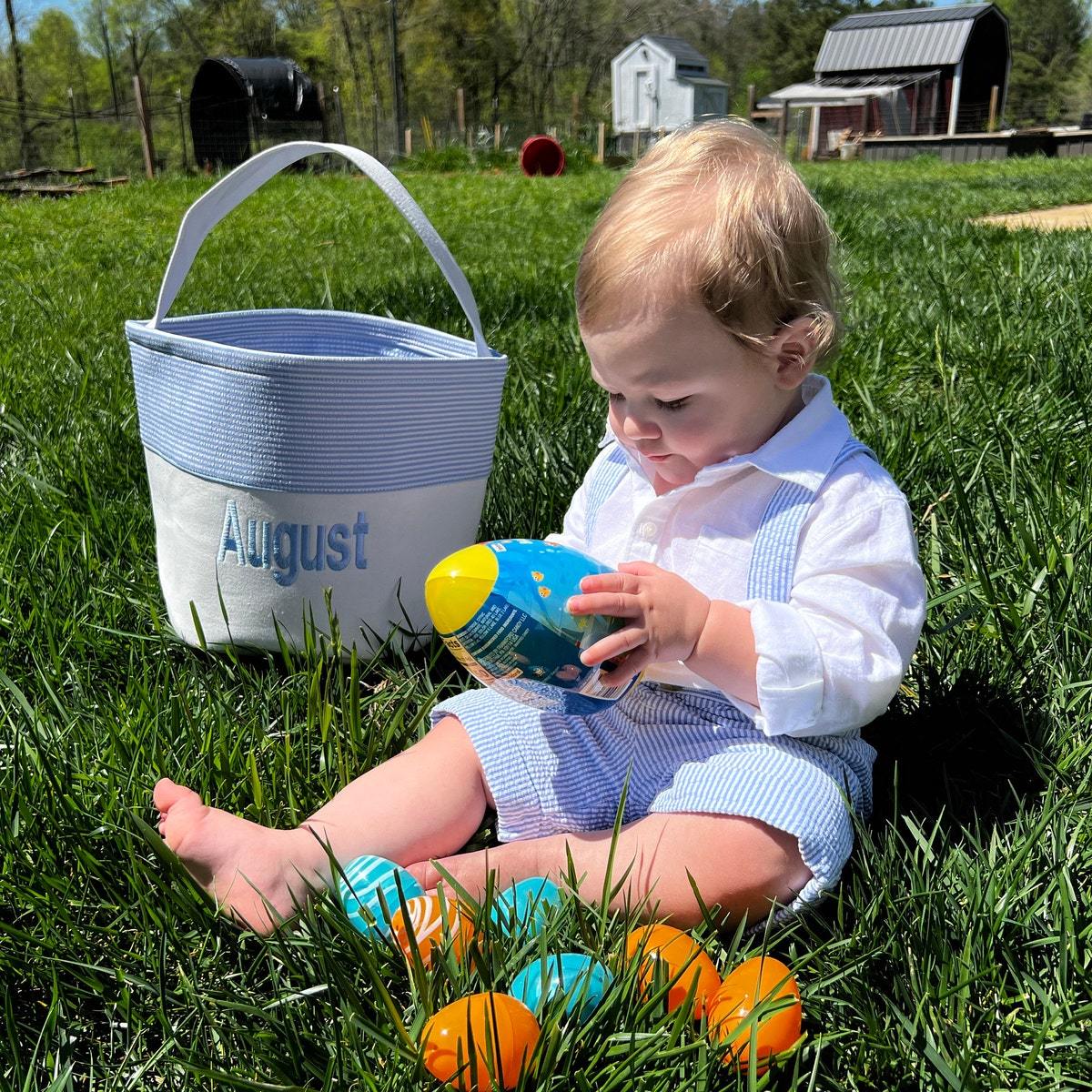 Personalized Kid Embroidered Easter Canvas Baskets 