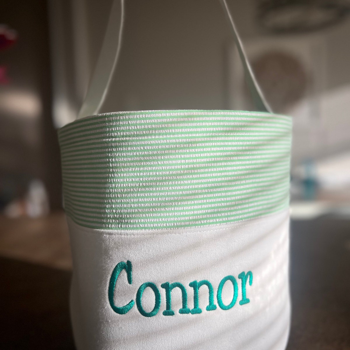 Personalized Kid Embroidered Easter Canvas Baskets 