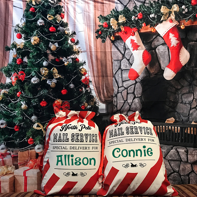 personalized  Name Christmas Gift Striped Sack