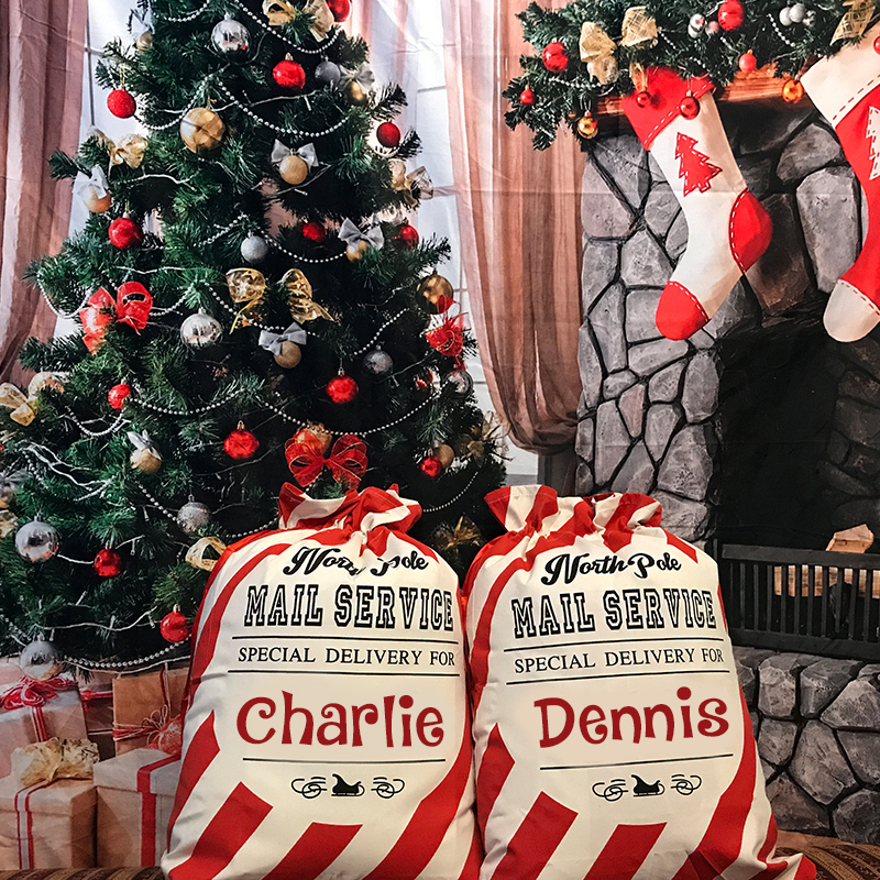 personalized  Name Christmas Gift Striped Sack