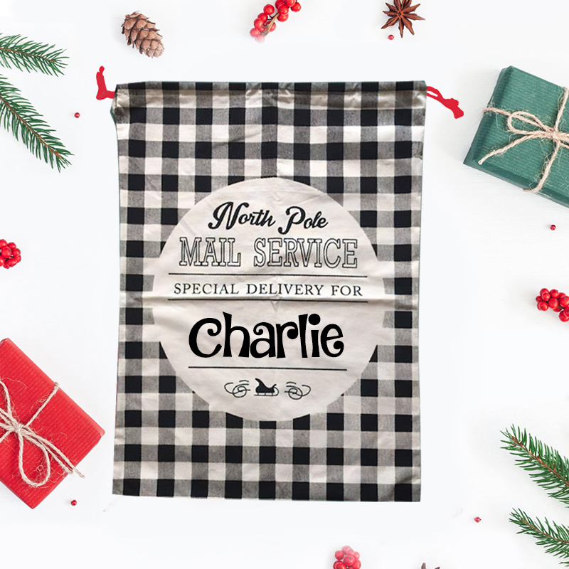 personalized Name Monogram Christmas Gift Plaid Sack