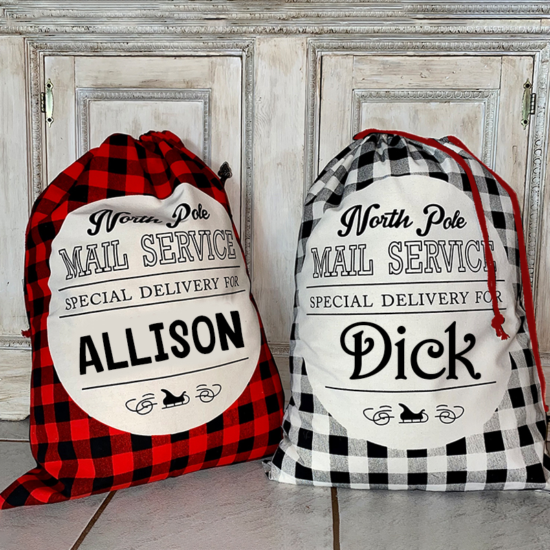 personalized Name Monogram Christmas Gift Plaid Sack