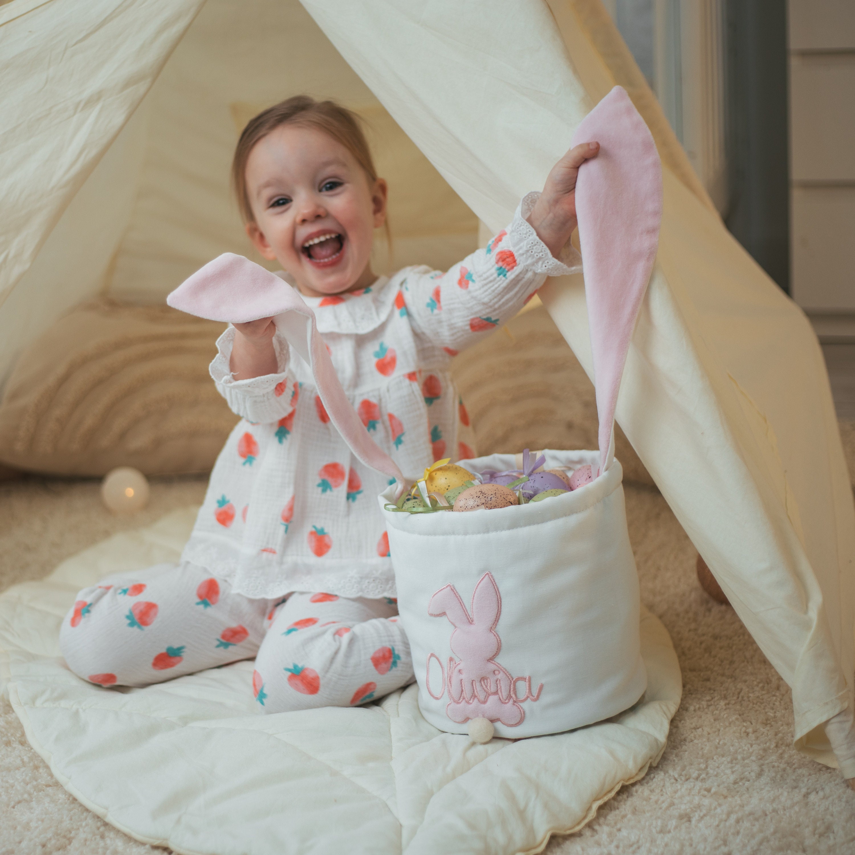 Personalized Easter Embroidered Bunny Basket 