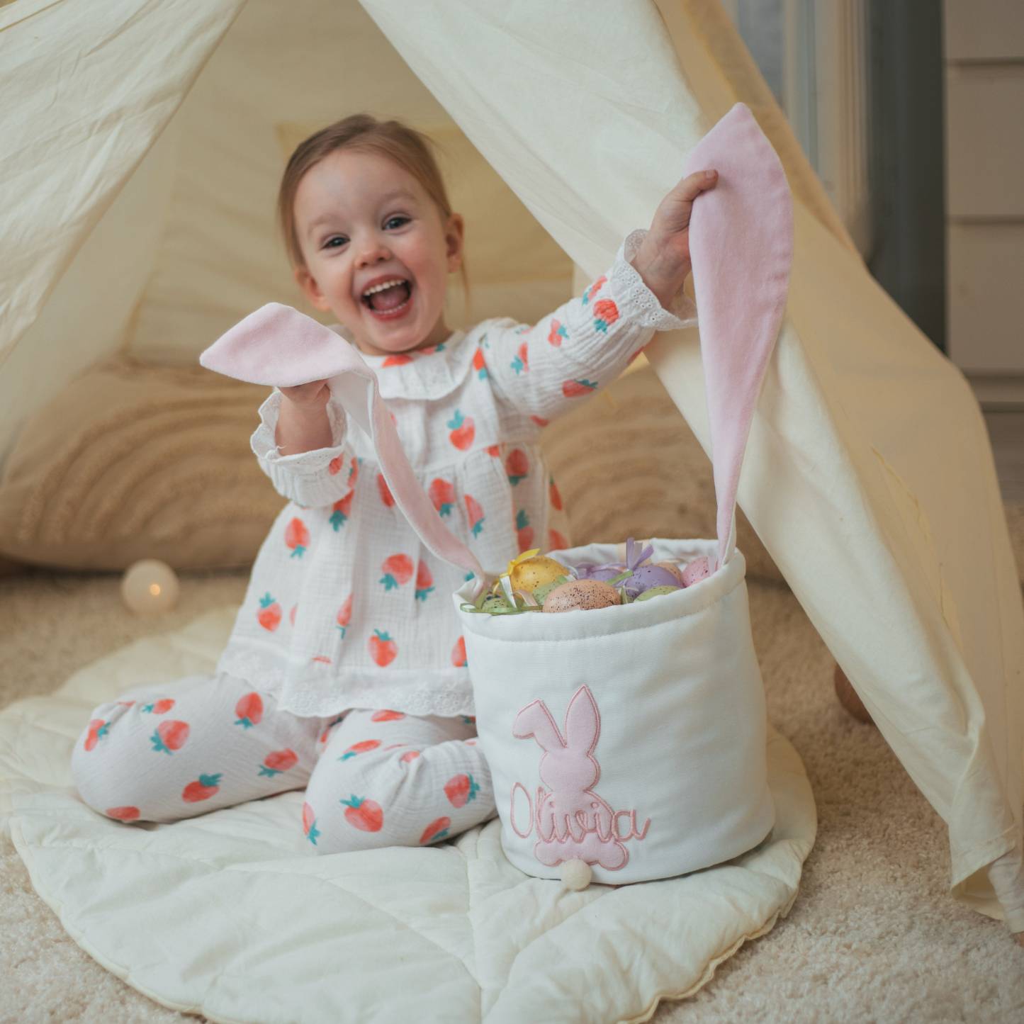 Personalized Easter Embroidered Bunny Basket 