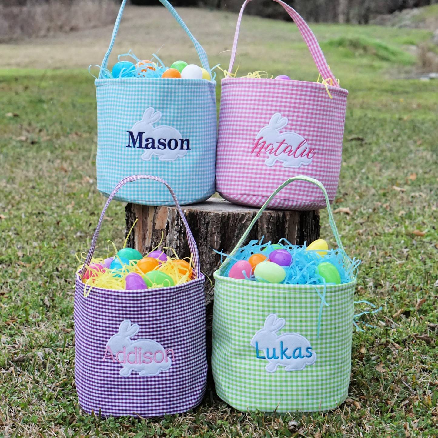 Personalized Easter Embroidered Bunny Basket 