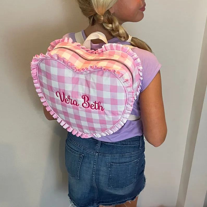 Personalized Girl Embroidered  Name Heart Backpack