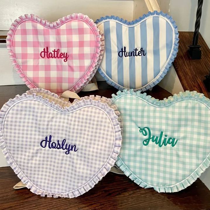 Personalized Girl Embroidered  Name Heart Backpack
