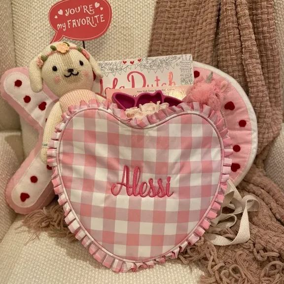 Personalized Girl Embroidered  Name Heart Backpack