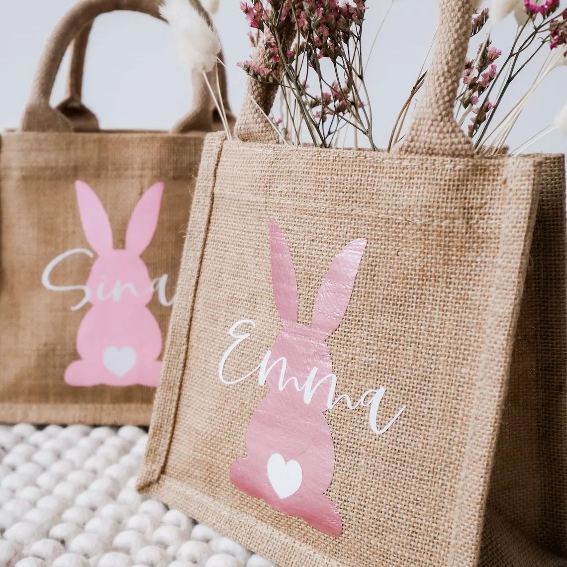 Personalized Kid Easter Bunny Jute Bag 