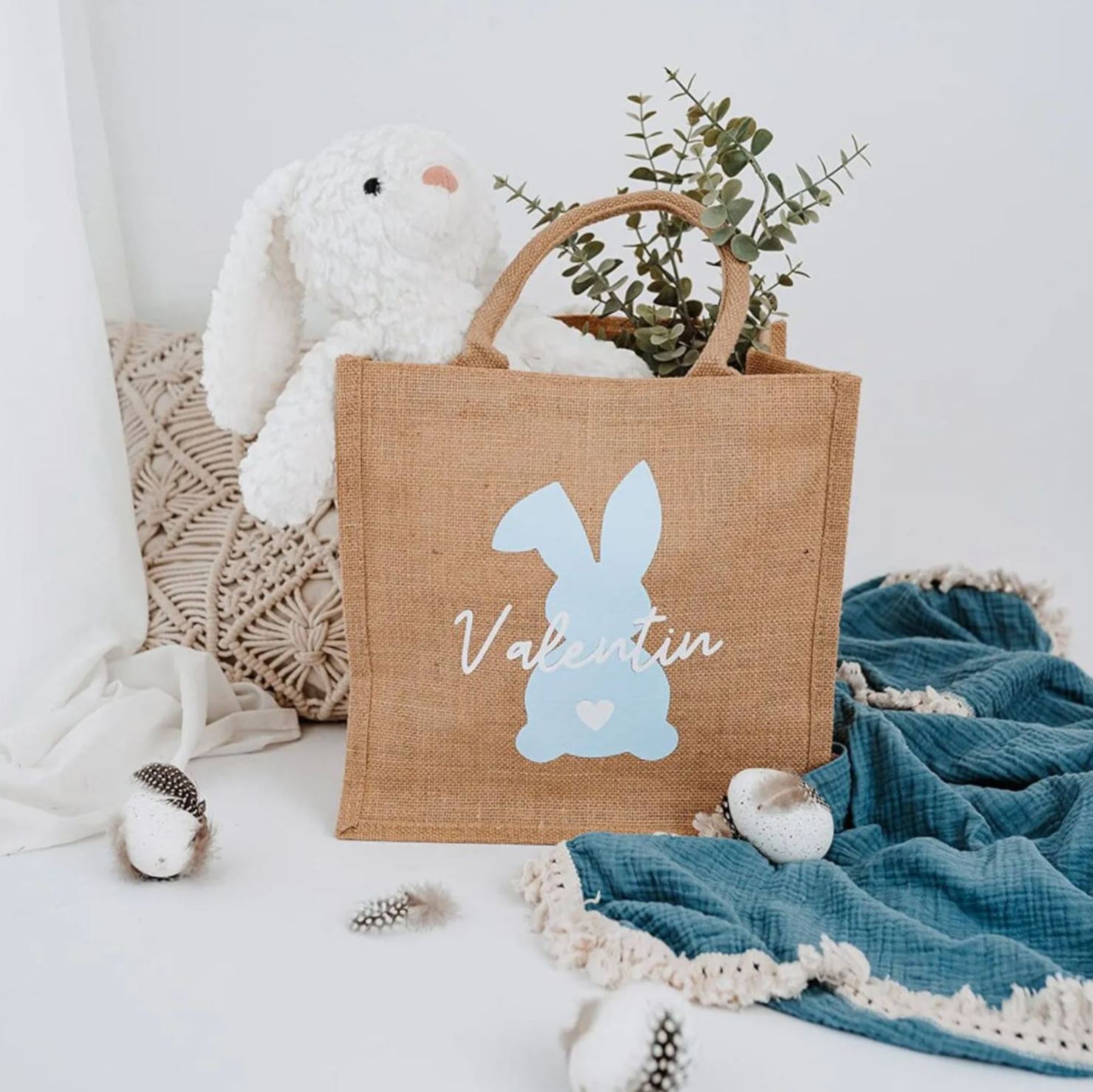 Personalized Kid Easter Bunny Jute Bag 