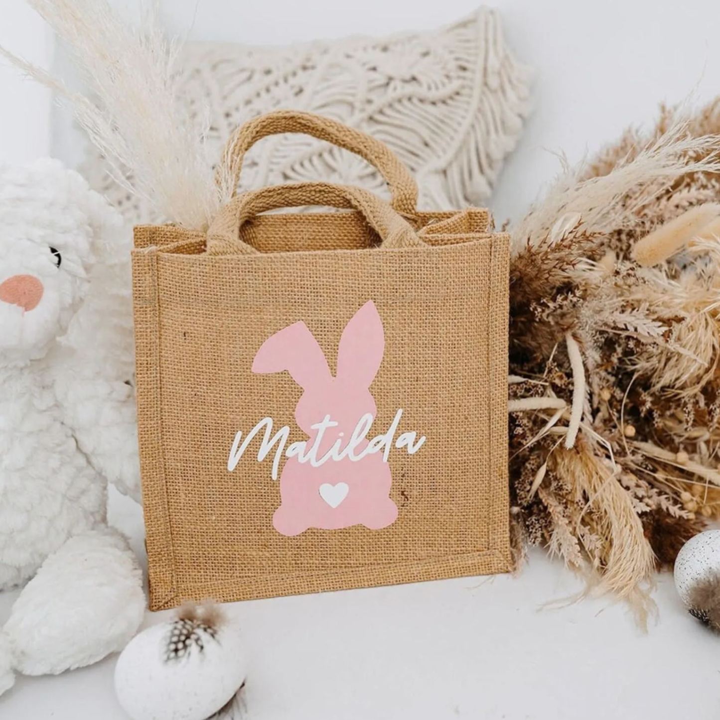Personalized Kid Easter Bunny Jute Bag 