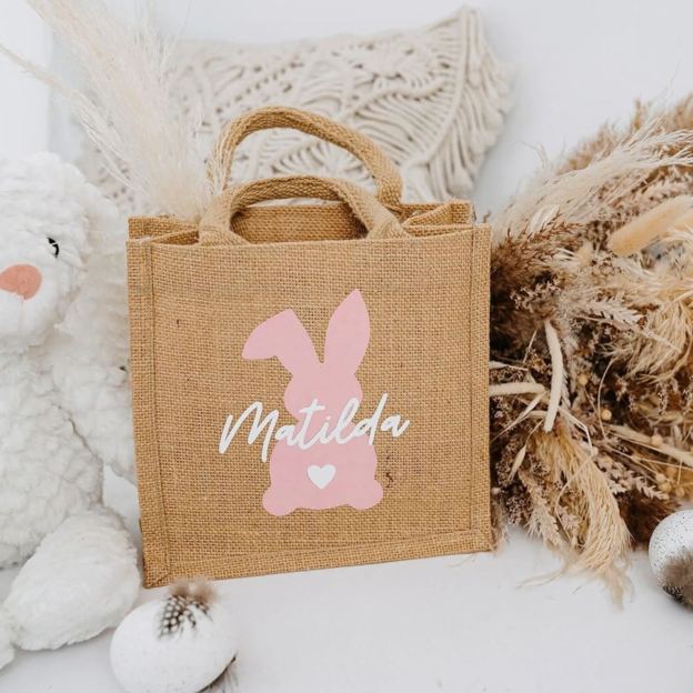 Personalized Kid Easter Bunny Jute Bag 