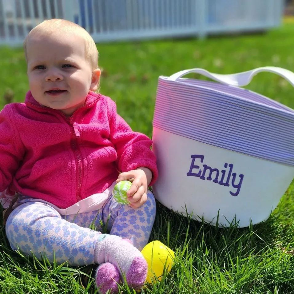 Personalized Kid Embroidered Easter Canvas Baskets 
