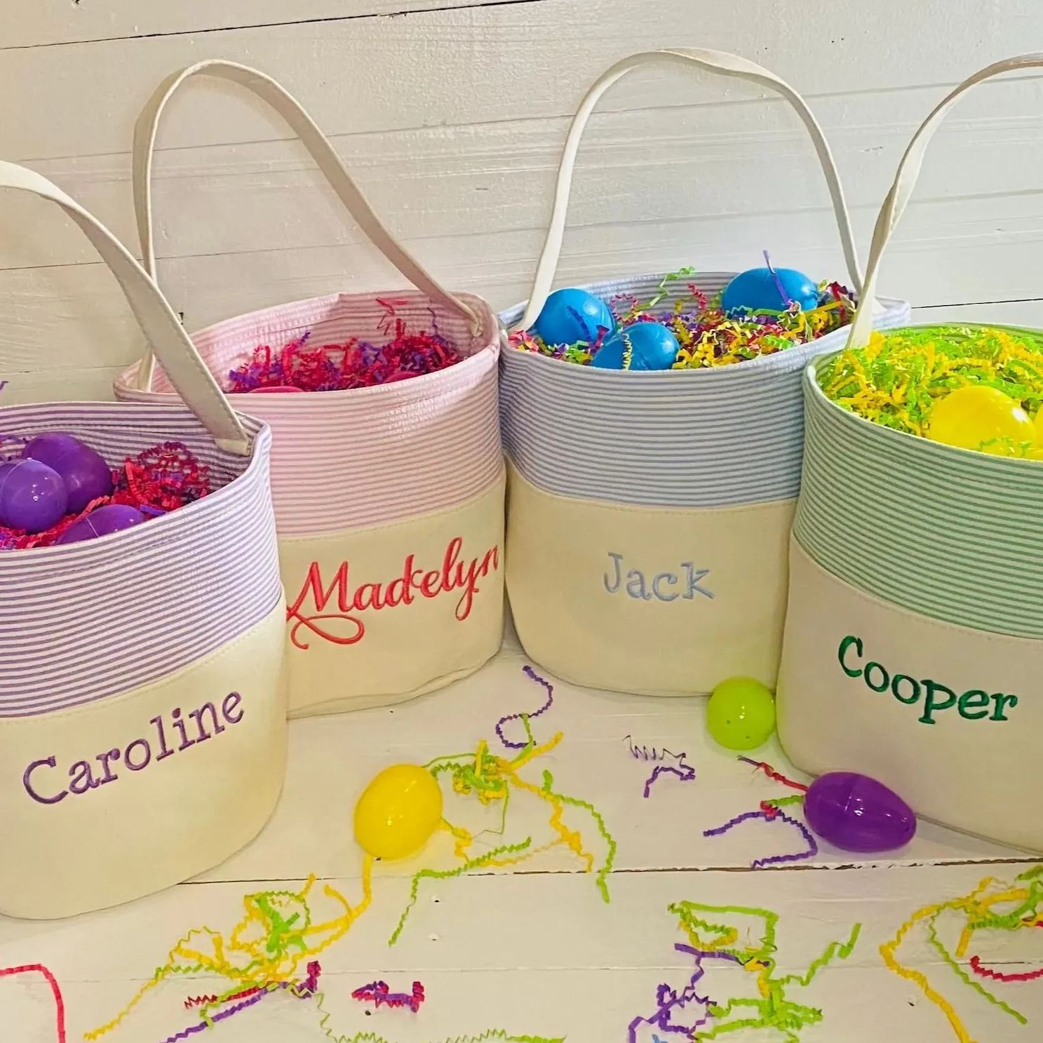 Personalized Kid Embroidered Easter Canvas Baskets 