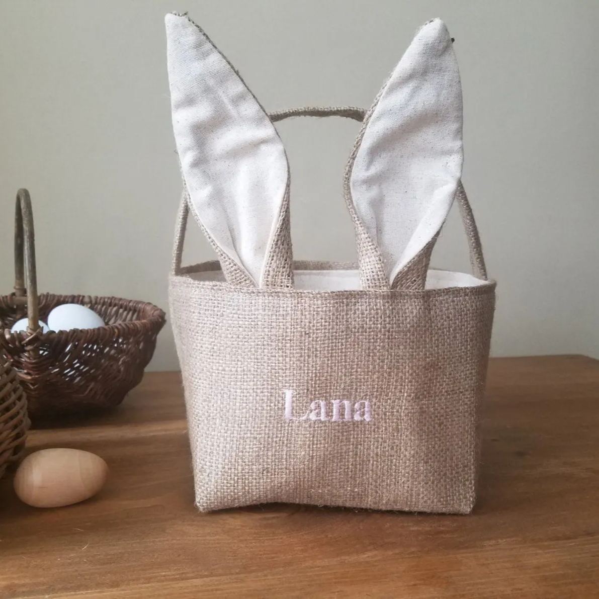Personalized Easter Embroidered Bunny Basket 