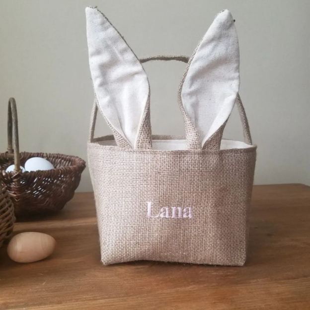 Personalized Easter Embroidered Bunny Basket 