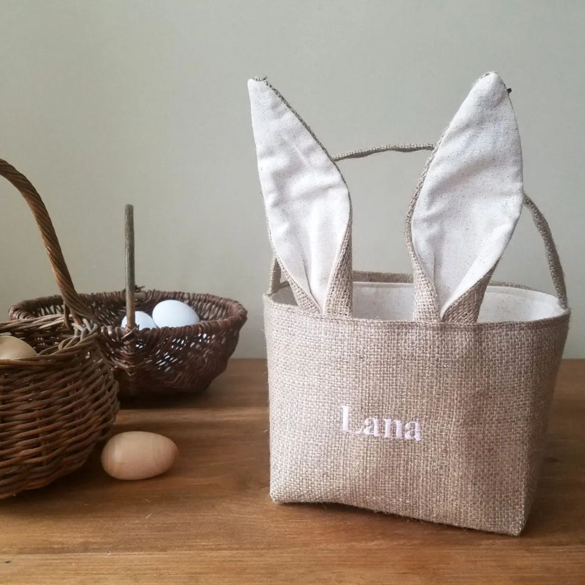 Personalized Easter Embroidered Bunny Basket 