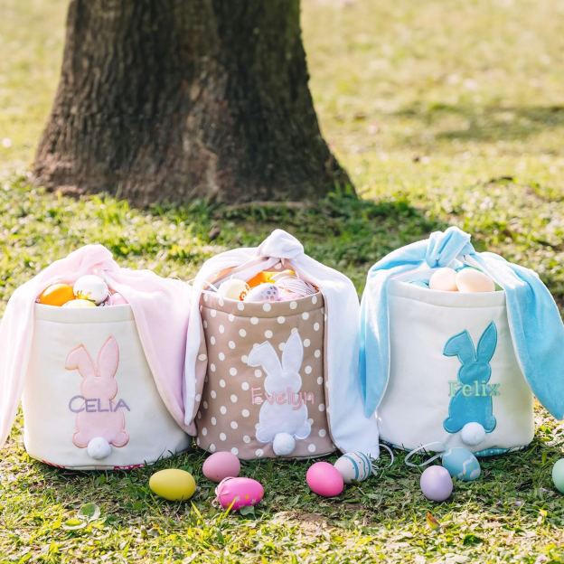 Personalized Easter Embroidered Bunny Basket 