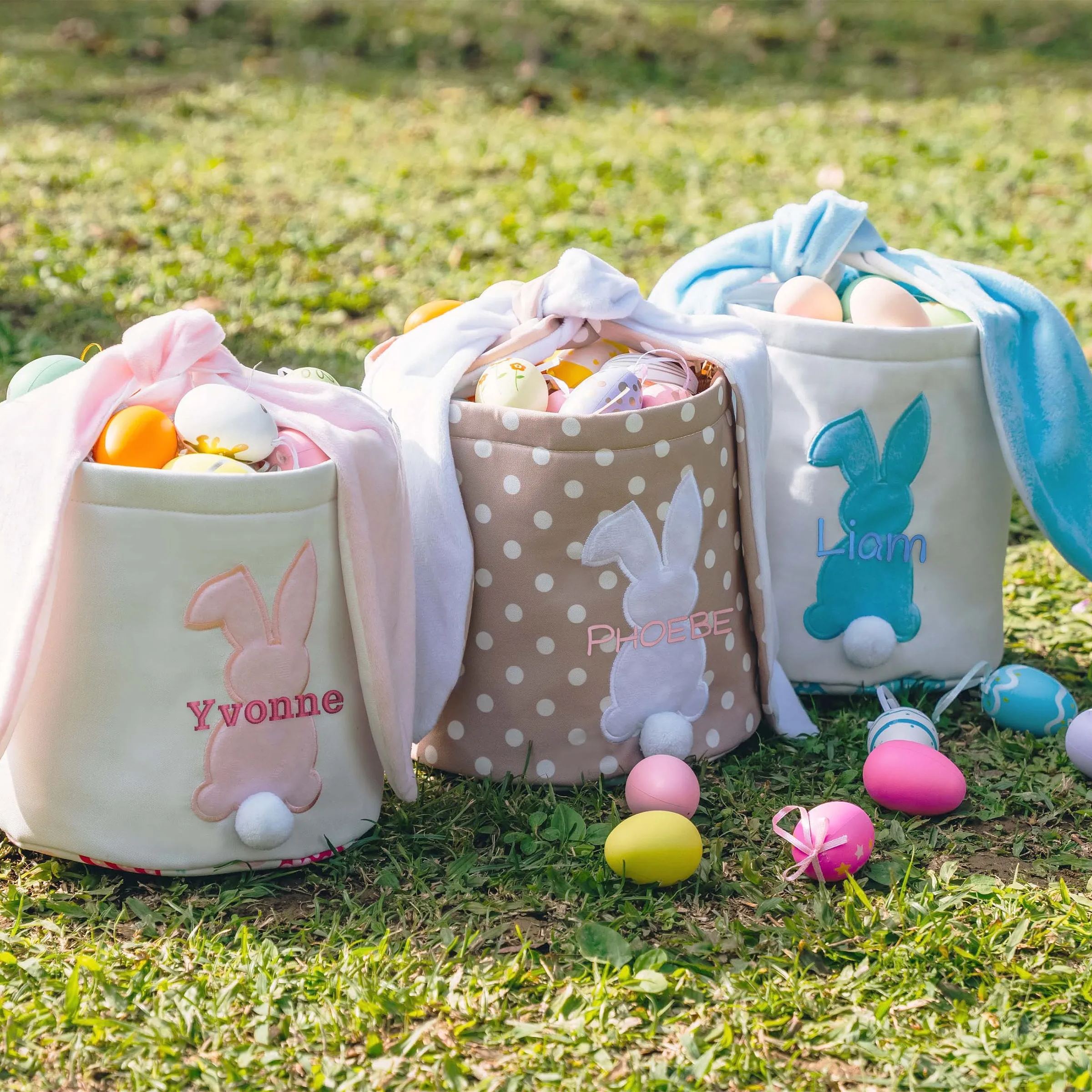 Personalized Easter Embroidered Bunny Basket 
