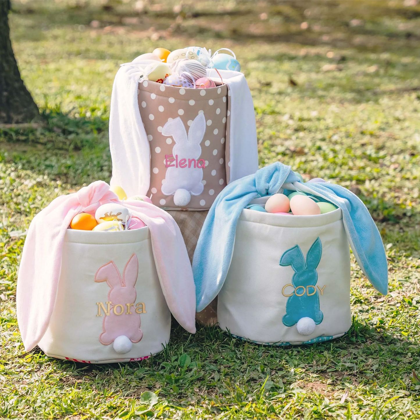 Personalized Easter Embroidered Bunny Basket 