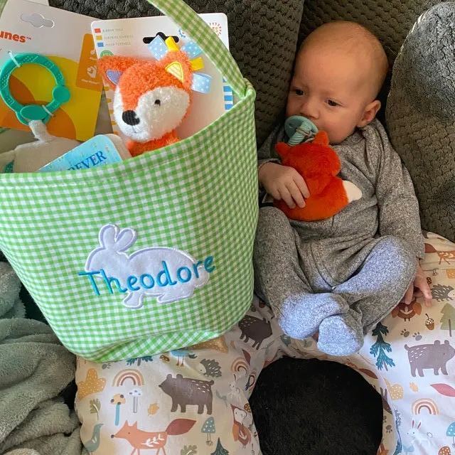 Personalized Easter Embroidered Bunny Basket 