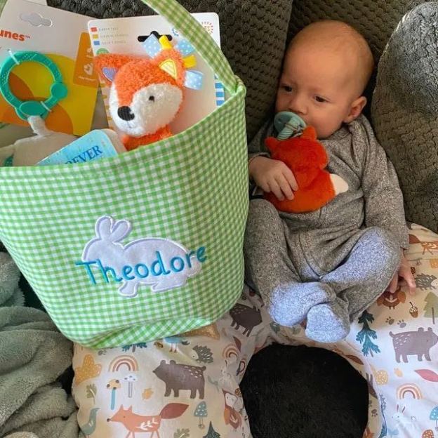 Personalized Easter Embroidered Bunny Basket 