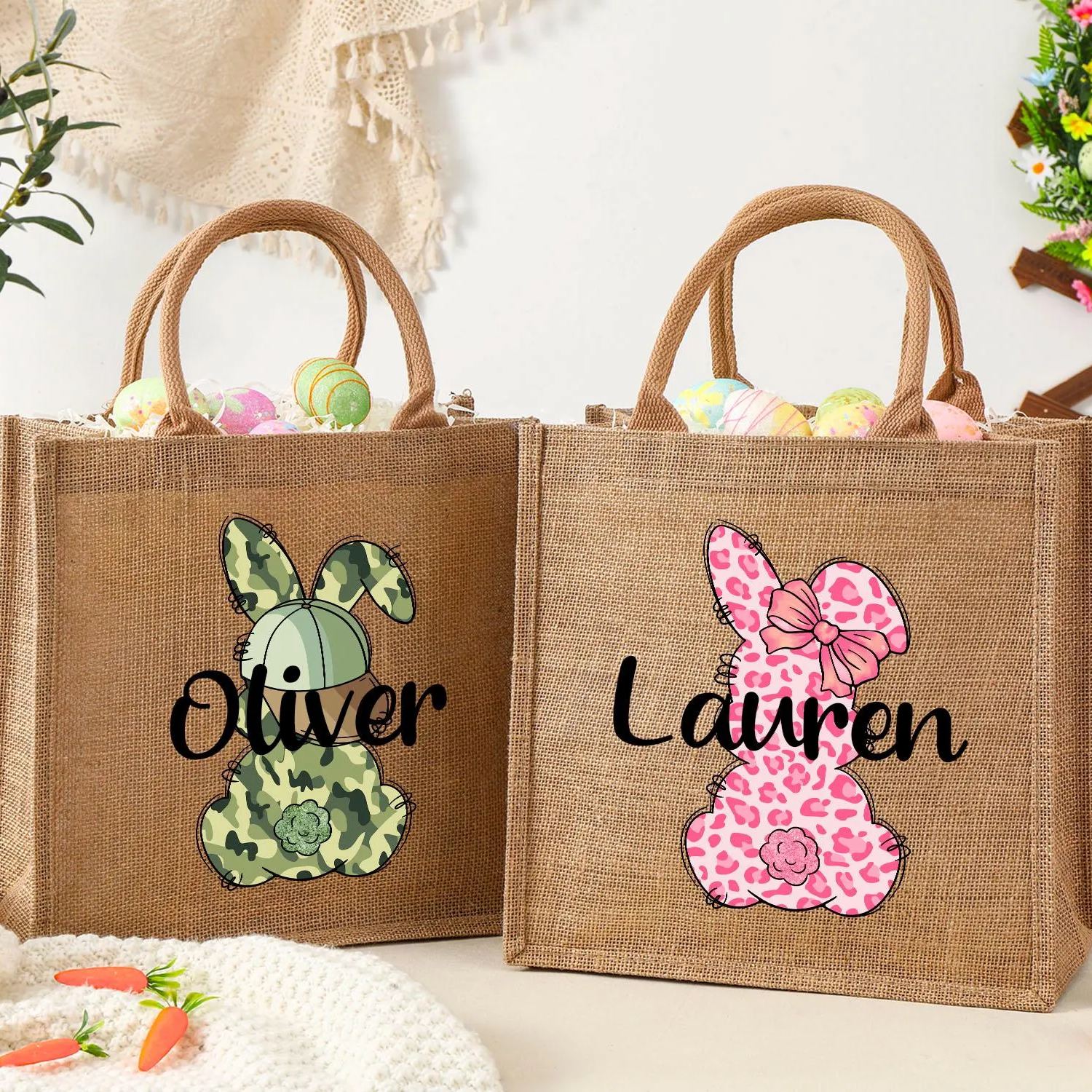 Personalized Kid Easter Bunny Jute Bag 