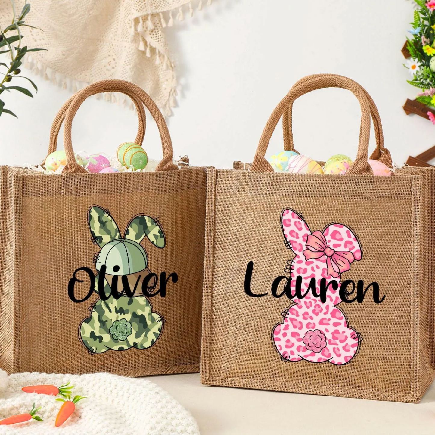 Personalized Kid Easter Bunny Jute Bag 