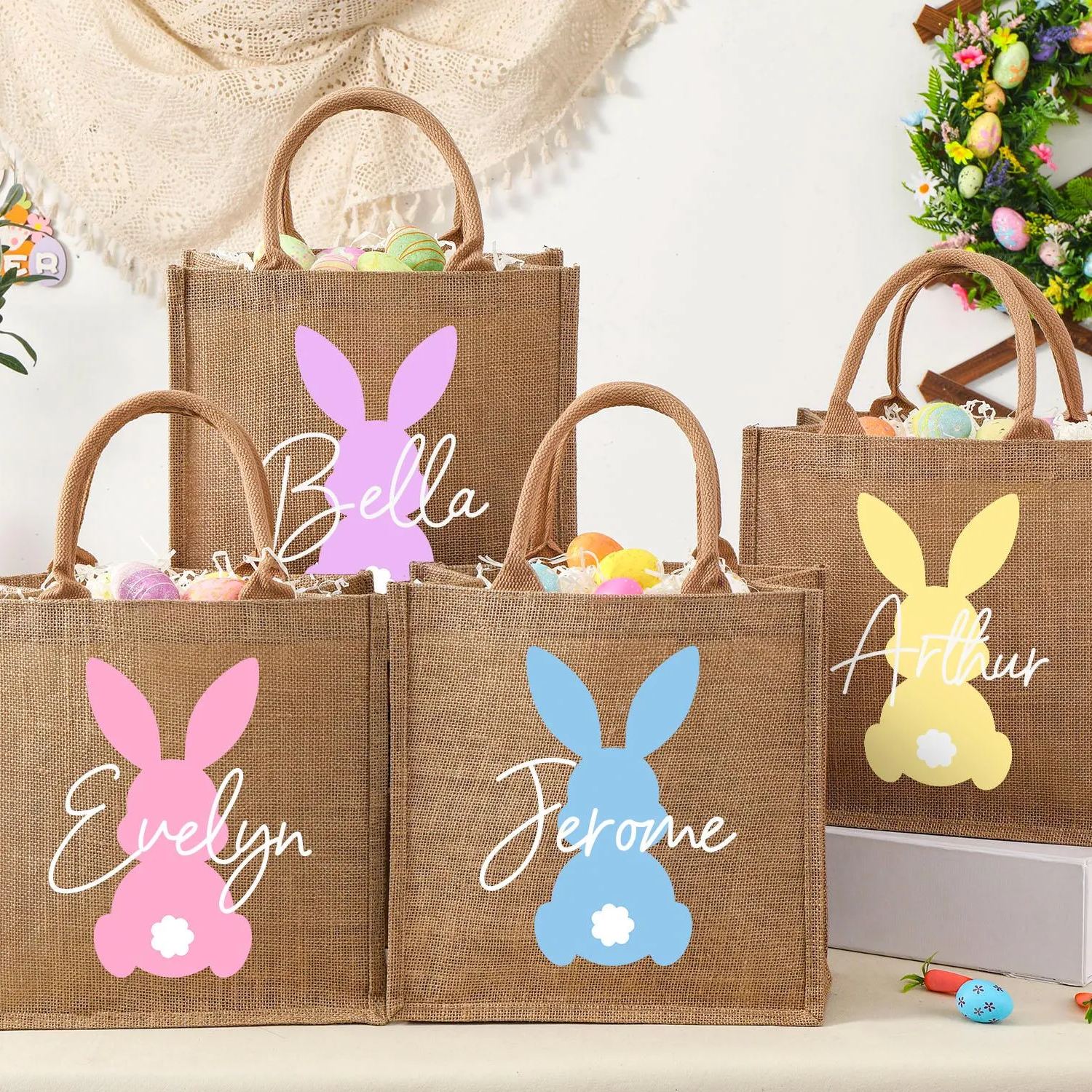 Personalized Kid Easter Bunny Jute Bag 