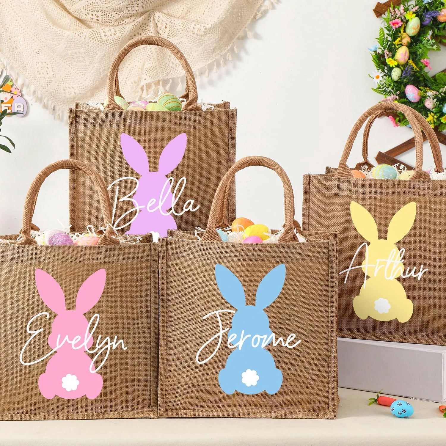 Personalized Kid Easter Bunny Jute Bag 