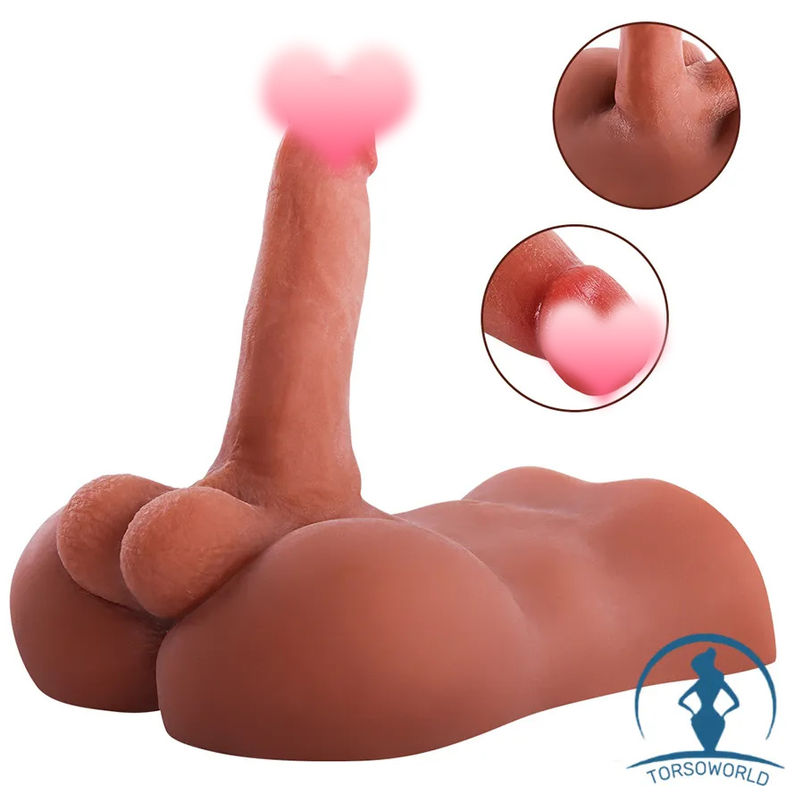 Auf Lager - 2.5kg Leichter und Tragbarer TPE Torso Männliche Sex Puppen mit 17cm Dildo