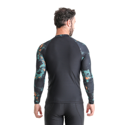 Sublimation Printing Men’s Long Sleeve Rashguard Quick Dry Breathable Surf Shirt UPF50+ Sun Protection Rashie Swim Shirt for Surfing Diving Swimming