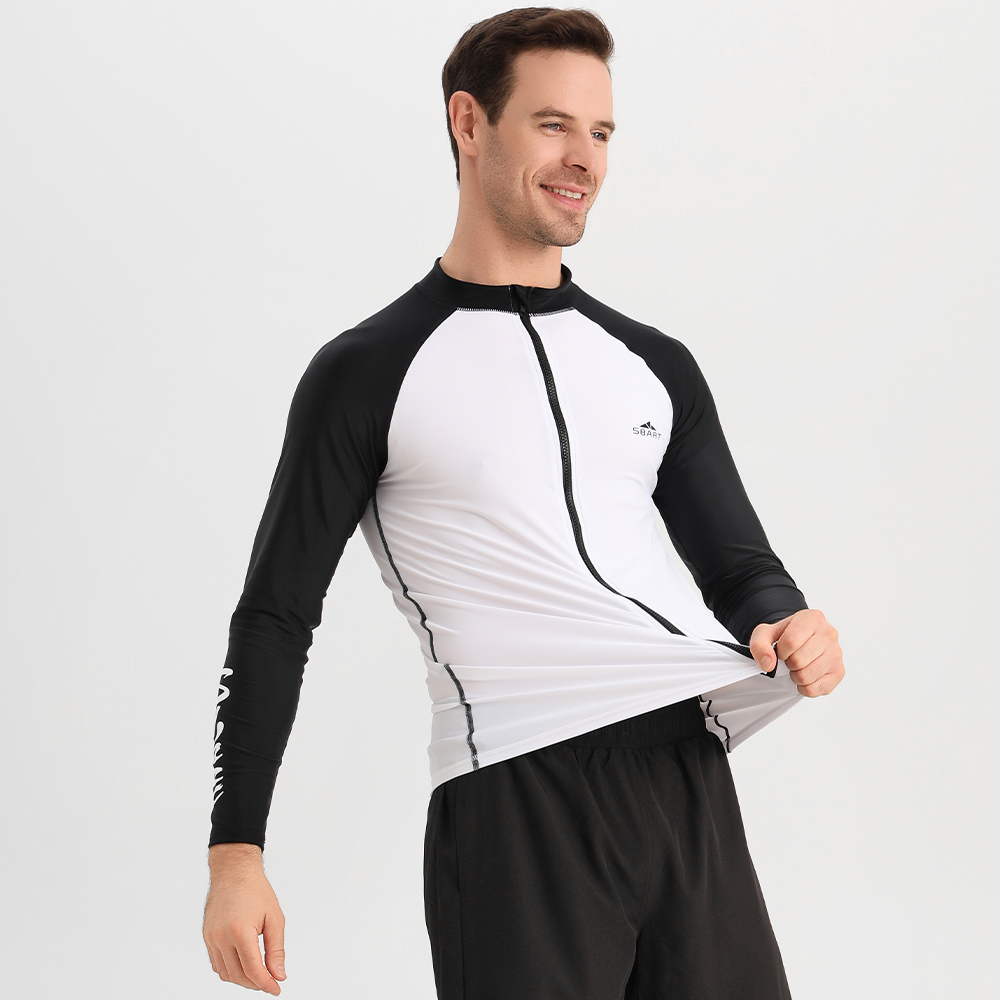 Men’s Women’s Front Zip Long Sleeve Rashguard Solid Color Surf Swim Shirt Quick Dry UPF50+ Sun Protection Diving Top Support Custom