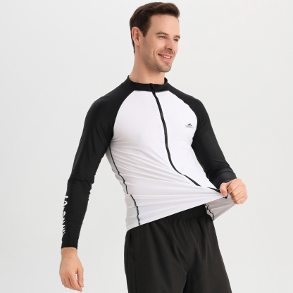 Men’s Women’s Front Zip Long Sleeve Rashguard Solid Color Surf Swim Shirt Quick Dry UPF50+ Sun Protection Diving Top Support Custom