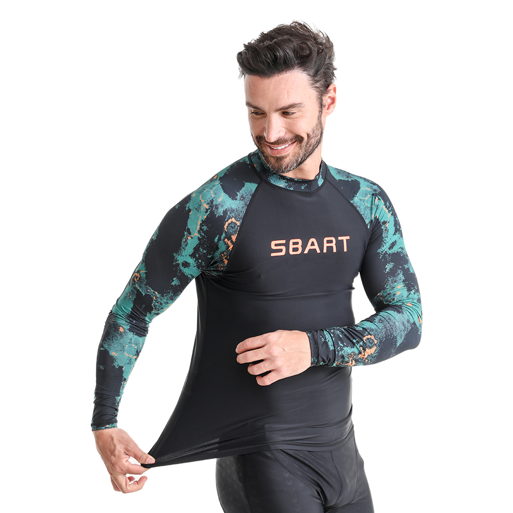 Sublimation Printing Men’s Long Sleeve Rashguard Quick Dry Breathable Surf Shirt UPF50+ Sun Protection Rashie Swim Shirt for Surfing Diving Swimming